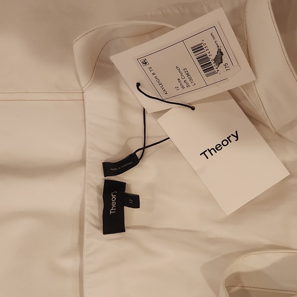 Theory Women's White Kayleigh Linen Blend Sleeveless Mini Shirtdress size 12 - Picture 15 of 16